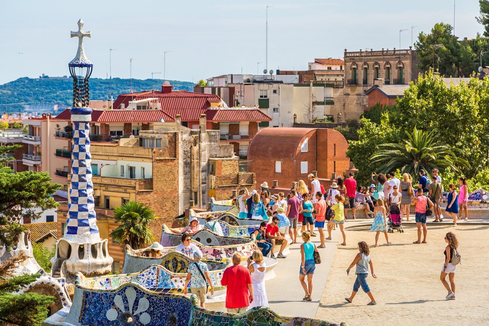 Turister i Parc Guell, Barcelona