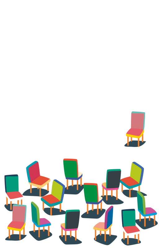 Mange stoler i ulike farger